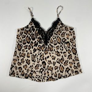 Leopard Print Socialite Lace V-Neck Camisole Tank Top M